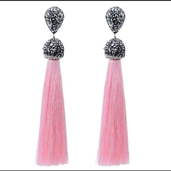 NWT Tassel Earrings Thread Long Dangle Drop Earrings Party Gigt black red white - Picture 8 of 10